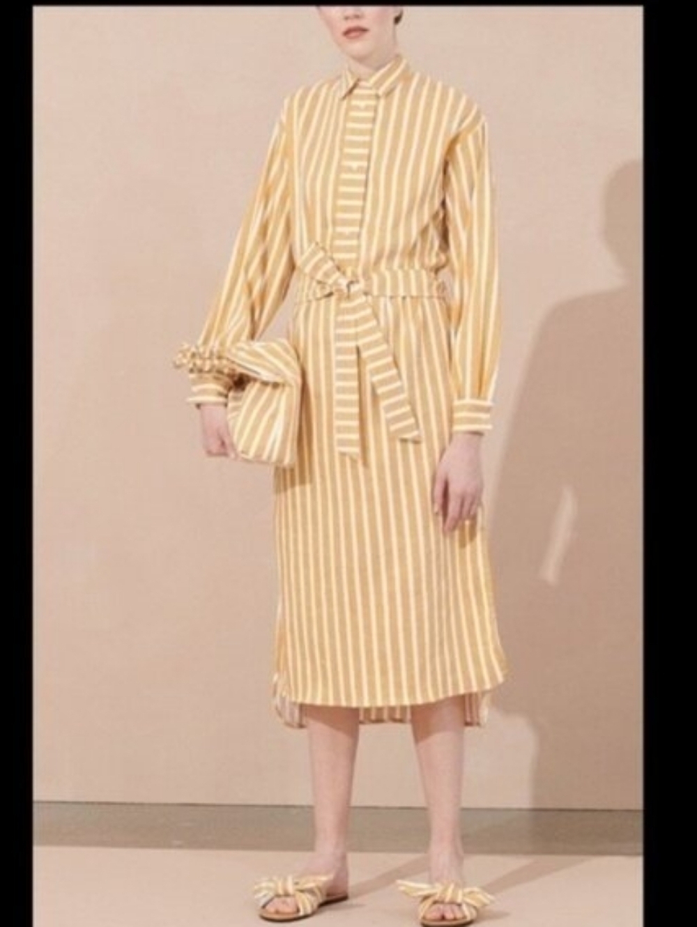 Samsoe Samsoe Amara Belted Shirt Dress Size L, Honey Stripe Linen Blend Vacation